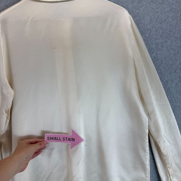 St. John Ivory Silk Button-Up Blouse Size 14 Long Sleeves Gold Buttons FLAWED - Picture 11 of 16